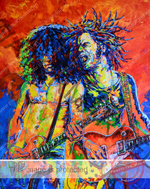 Always on the Run -  L Kravitz & Slash Original Art Piece Acrylic On Canvas